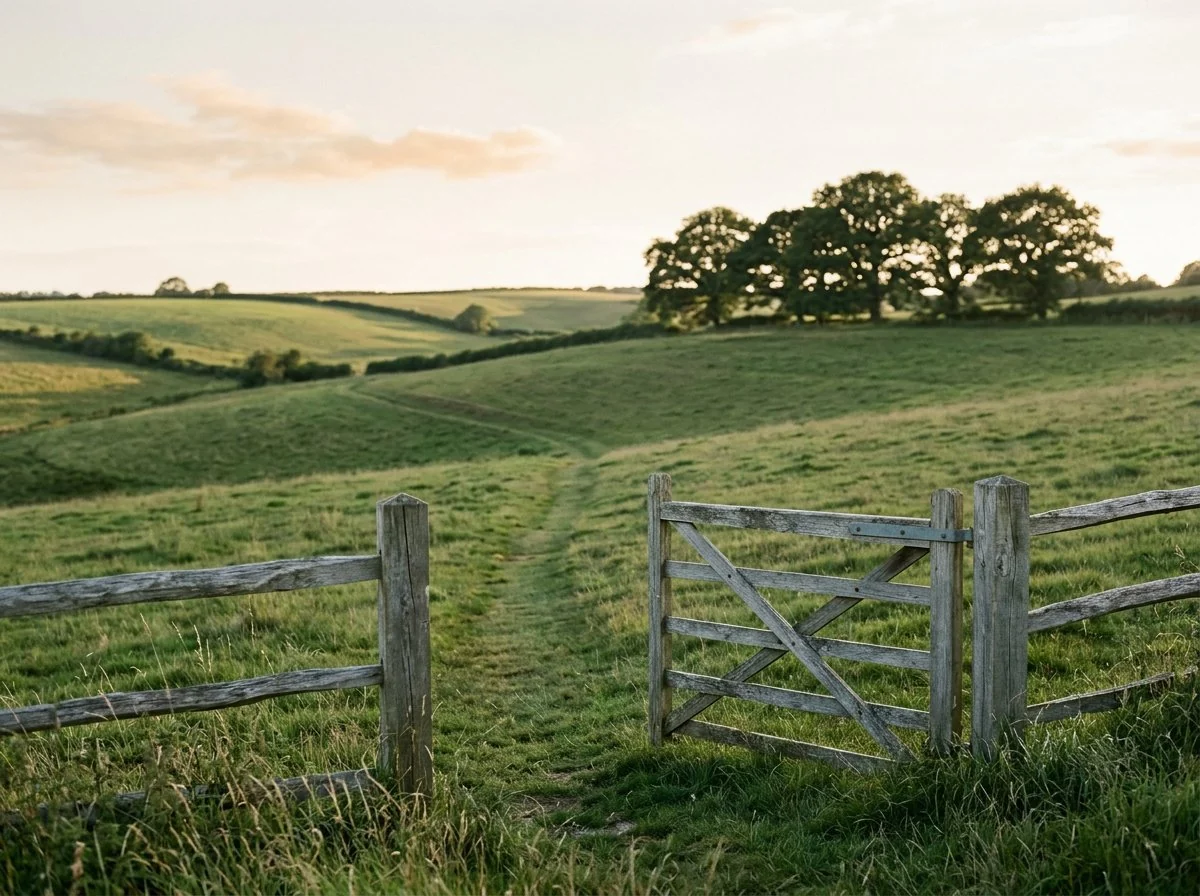 AI-generated illustration of a quiet pasture gate